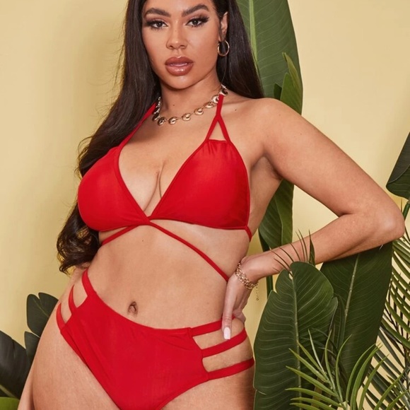 NWT Size 3X Red High Waisted Bikini - Picture 3 of 8